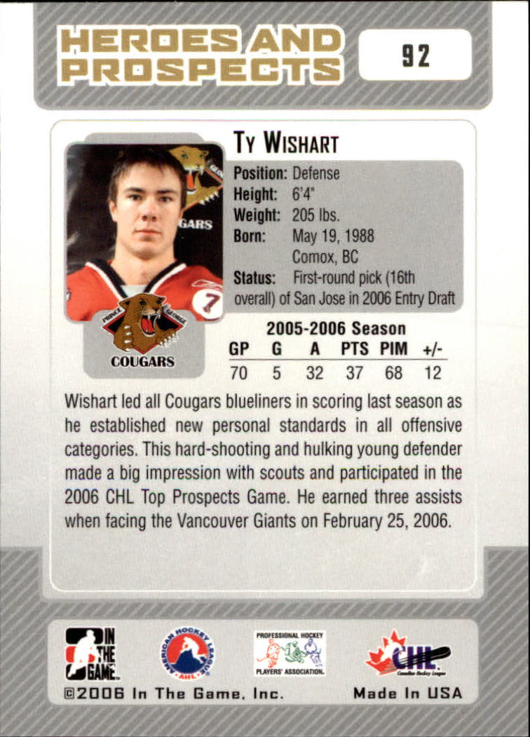 2006-07 ITG Heroes and Prospects #92 Ty Wishart back image