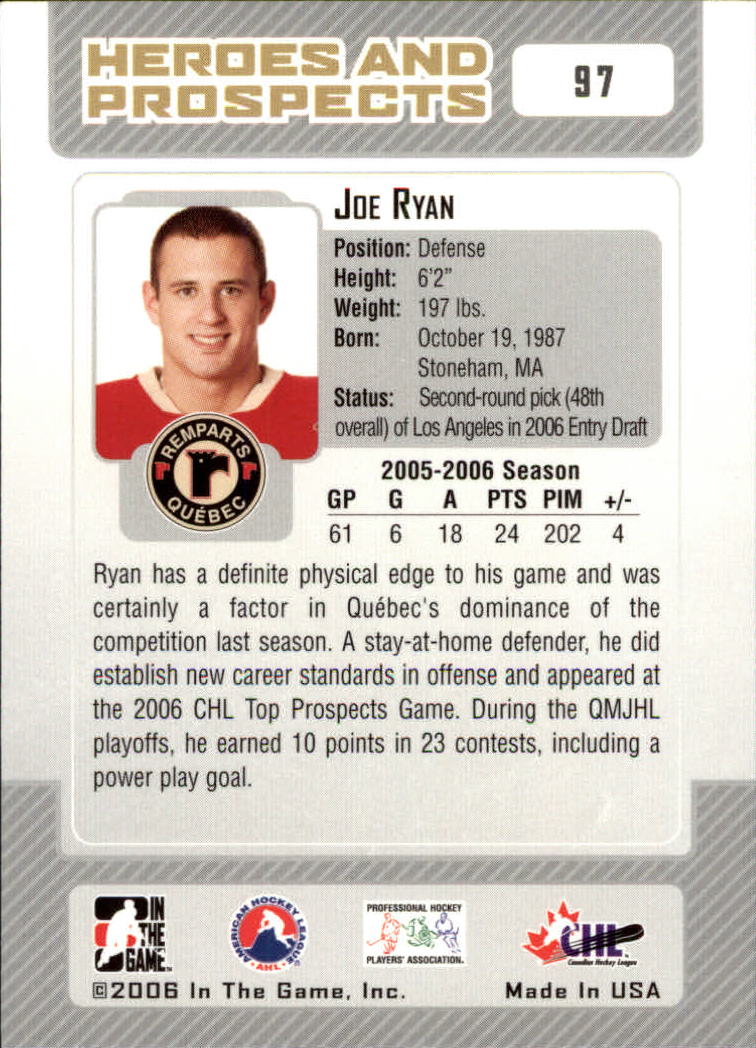 2006-07 ITG Heroes and Prospects #97 Joe Ryan back image