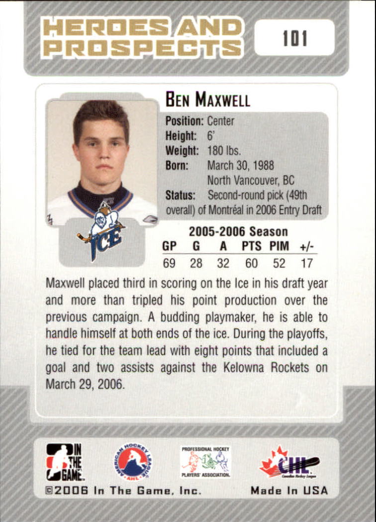 2006-07 ITG Heroes and Prospects #101 Ben Maxwell back image
