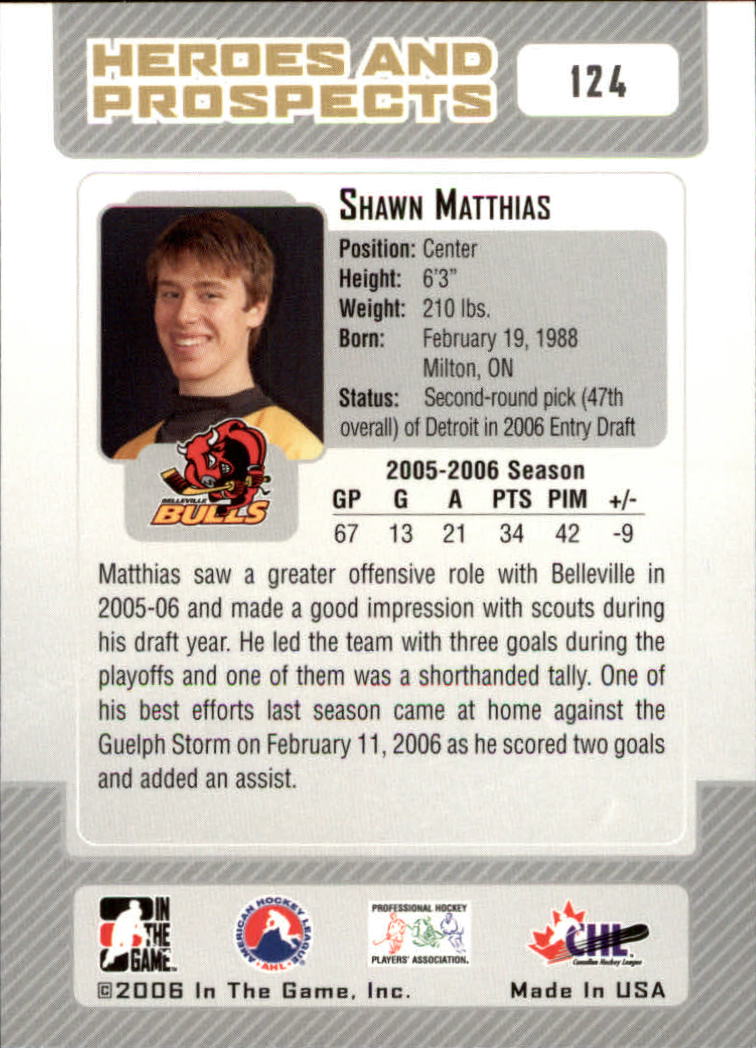 2006-07 ITG Heroes and Prospects #124 Shawn Matthias back image