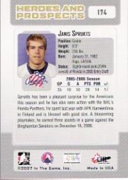 2006-07 ITG Heroes and Prospects #174 Janis Sprukts back image