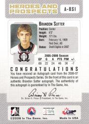 2006-07 ITG Heroes and Prospects Autographs #ABS1 Brandon Sutter back image