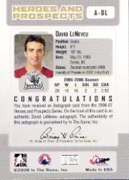 2006-07 ITG Heroes and Prospects Autographs #ADL David LeNeveu back image