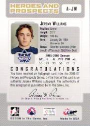 2006-07 ITG Heroes and Prospects Autographs #AJW Jeremy Williams back image