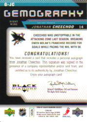 2006-07 Black Diamond Gemography #GJC Jonathan Cheechoo back image