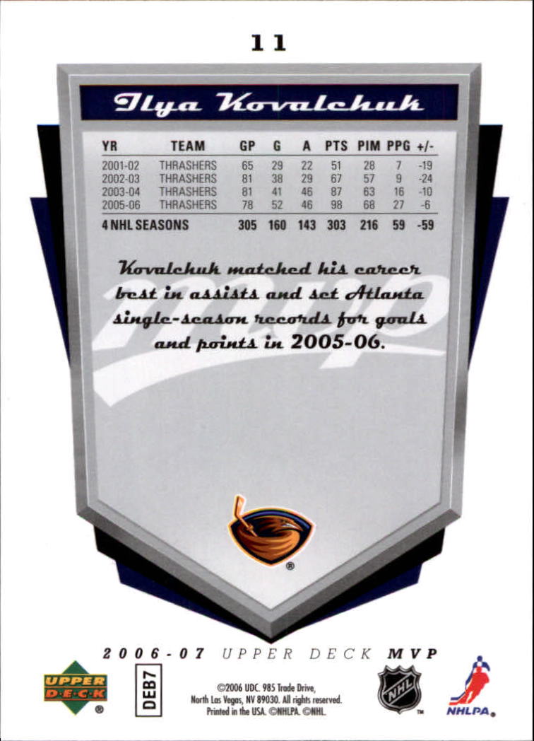 2006-07 Upper Deck MVP #11 Ilya Kovalchuk back image