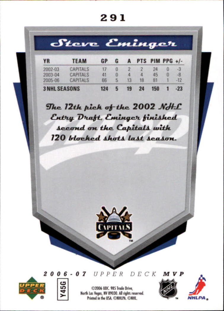 2006-07 Upper Deck MVP #291 Steve Eminger back image