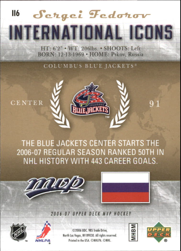 2006-07 Upper Deck MVP International Icons #II6 Sergei Fedorov back image