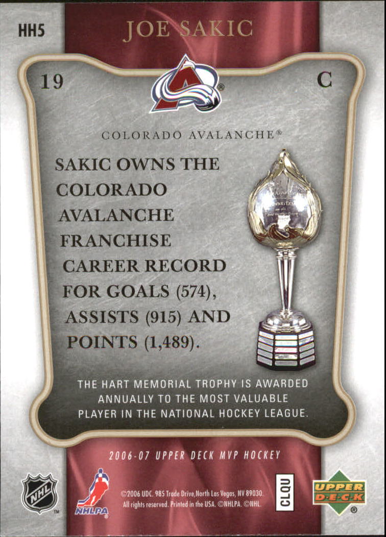 2006-07 Upper Deck MVP Gotta Have Hart #HH5 Joe Sakic back image