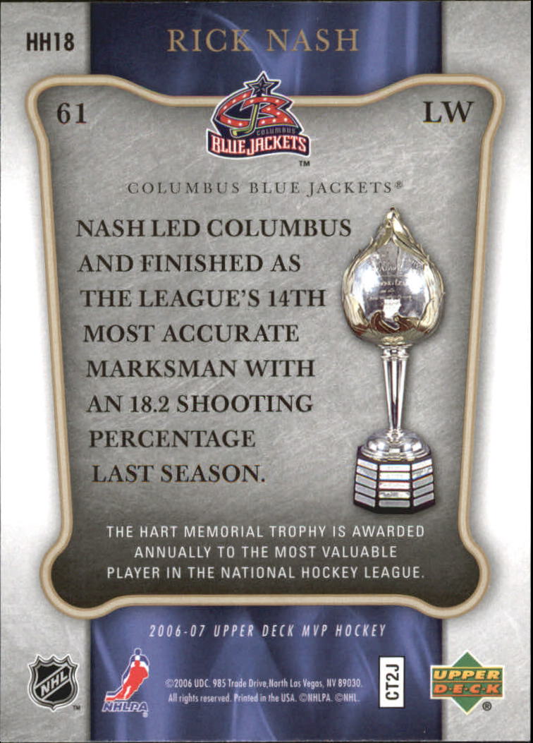2006-07 Upper Deck MVP Gotta Have Hart #HH18 Rick Nash back image