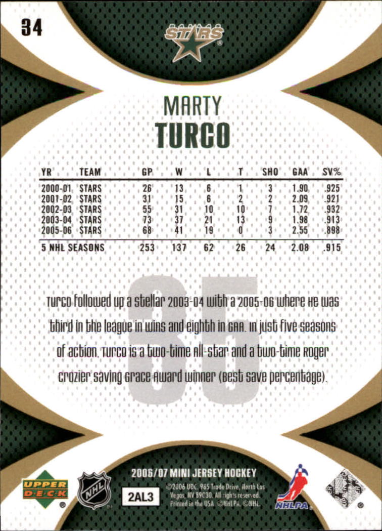 2006-07 UD Mini Jersey Collection #34 Marty Turco back image