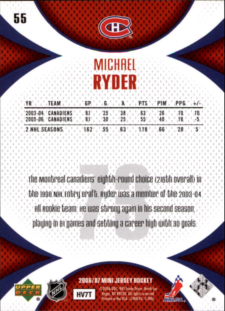 2006-07 UD Mini Jersey Collection #55 Michael Ryder back image