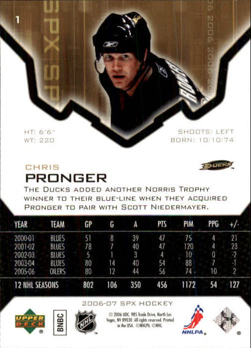 2006-07 SPx #1 Chris Pronger back image