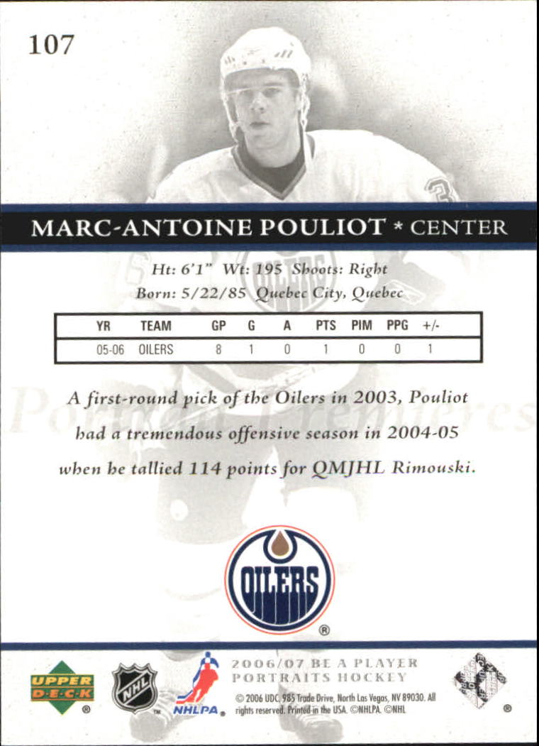 2006-07 Be A Player Portraits #107 Marc-Antoine Pouliot RC back image