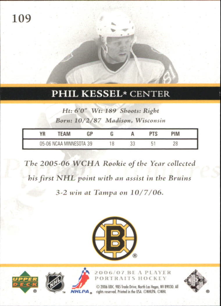 2006-07 Be A Player Portraits #109 Phil Kessel RC back image