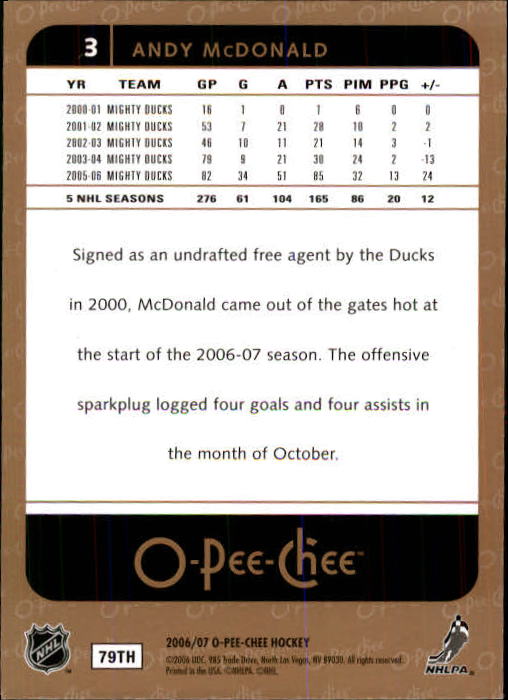 2006-07 O-Pee-Chee #3 Andy McDonald back image