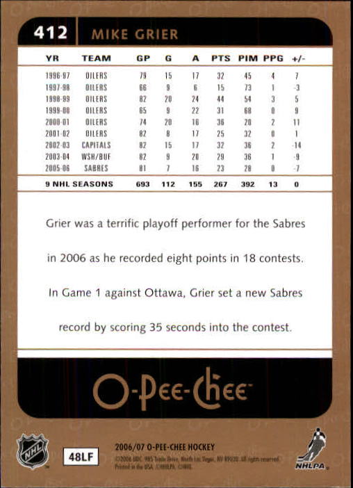 B1590- 2006-07 O Pee Chee Hockey Karte #S 251-500 -du Pick- 15 + Gratis US - Bild 301 von 473