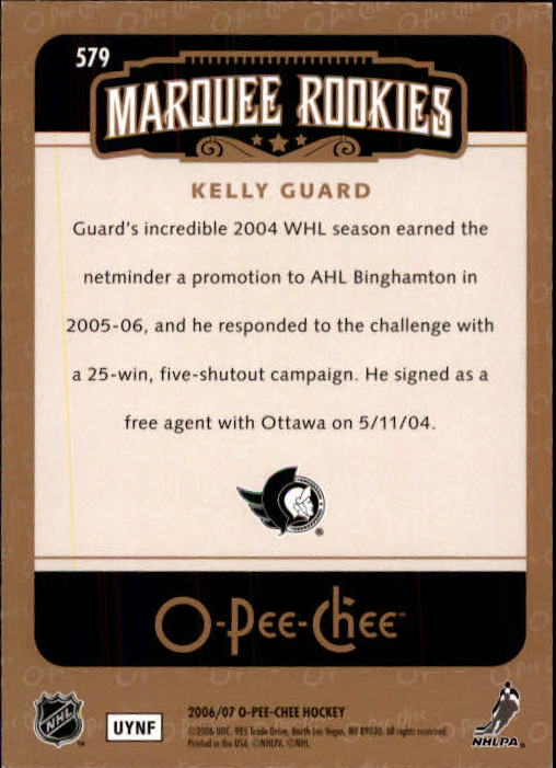 2006-07 O-Pee-Chee #579 Kelly Guard RC back image