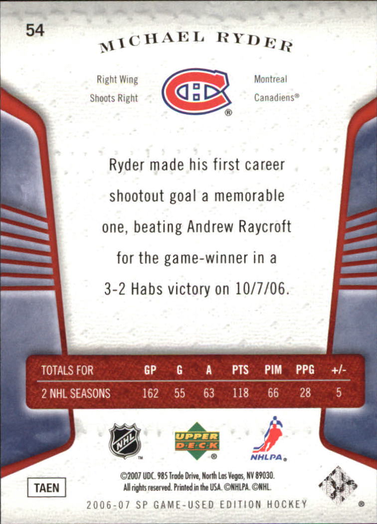 2006-07 SP Game Used #54 Michael Ryder back image