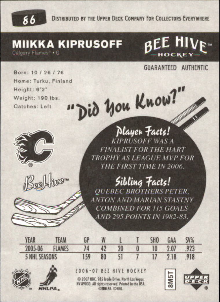 2006-07 Beehive #86 Miikka Kiprusoff back image