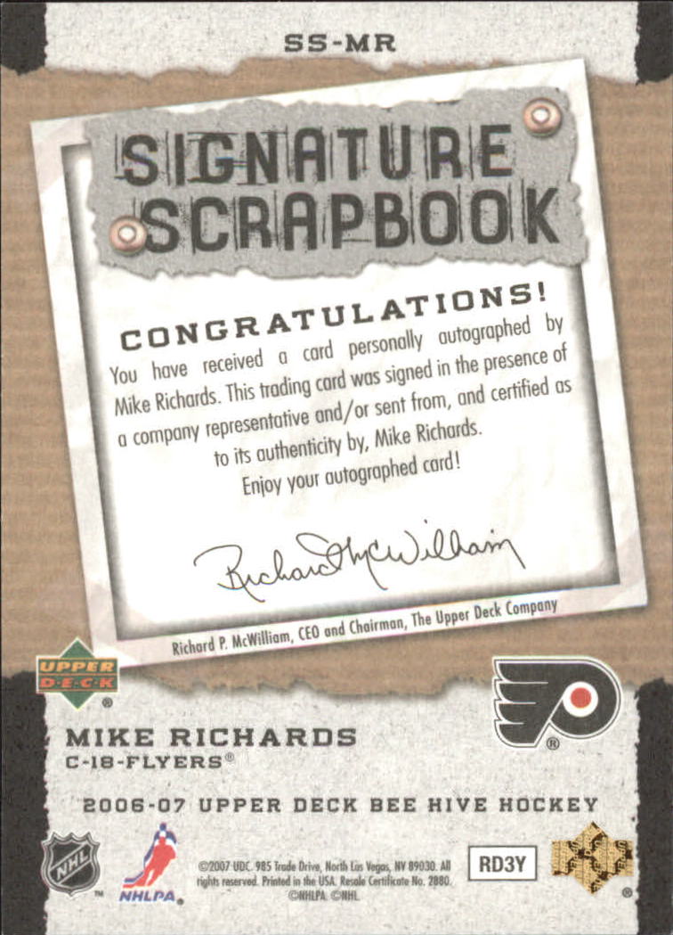 2006-07 Beehive Signature Scrapbook #SSMR Mike Richards back image