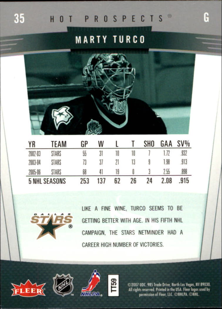 2006-07 Hot Prospects #35 Marty Turco back image