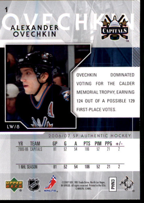 2006-07 SP Authentic #1 Alexander Ovechkin back image