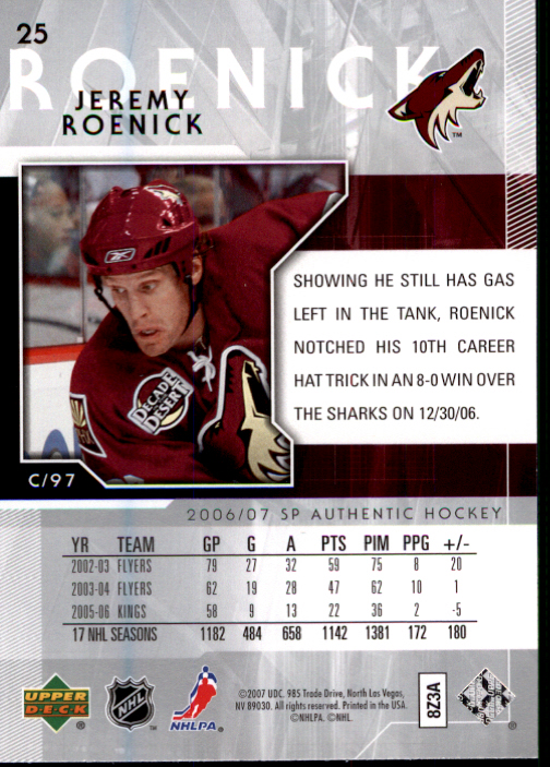 2006-07 SP Authentic #25 Jeremy Roenick back image