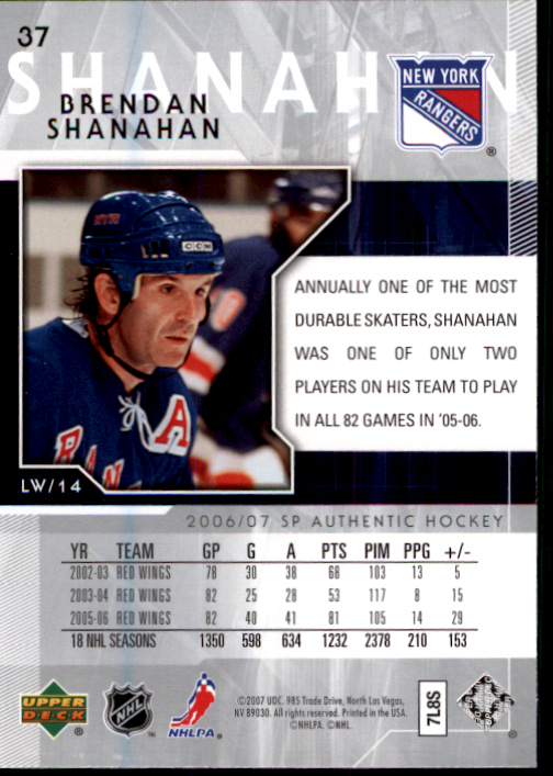2006-07 SP Authentic #37 Brendan Shanahan back image