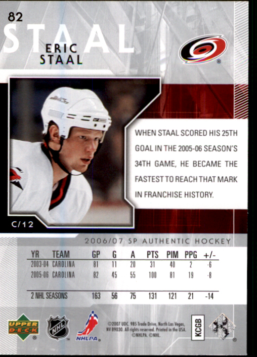 2006-07 SP Authentic #82 Eric Staal back image