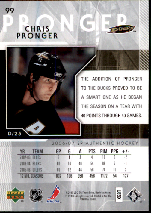 2006-07 SP Authentic #99 Chris Pronger back image