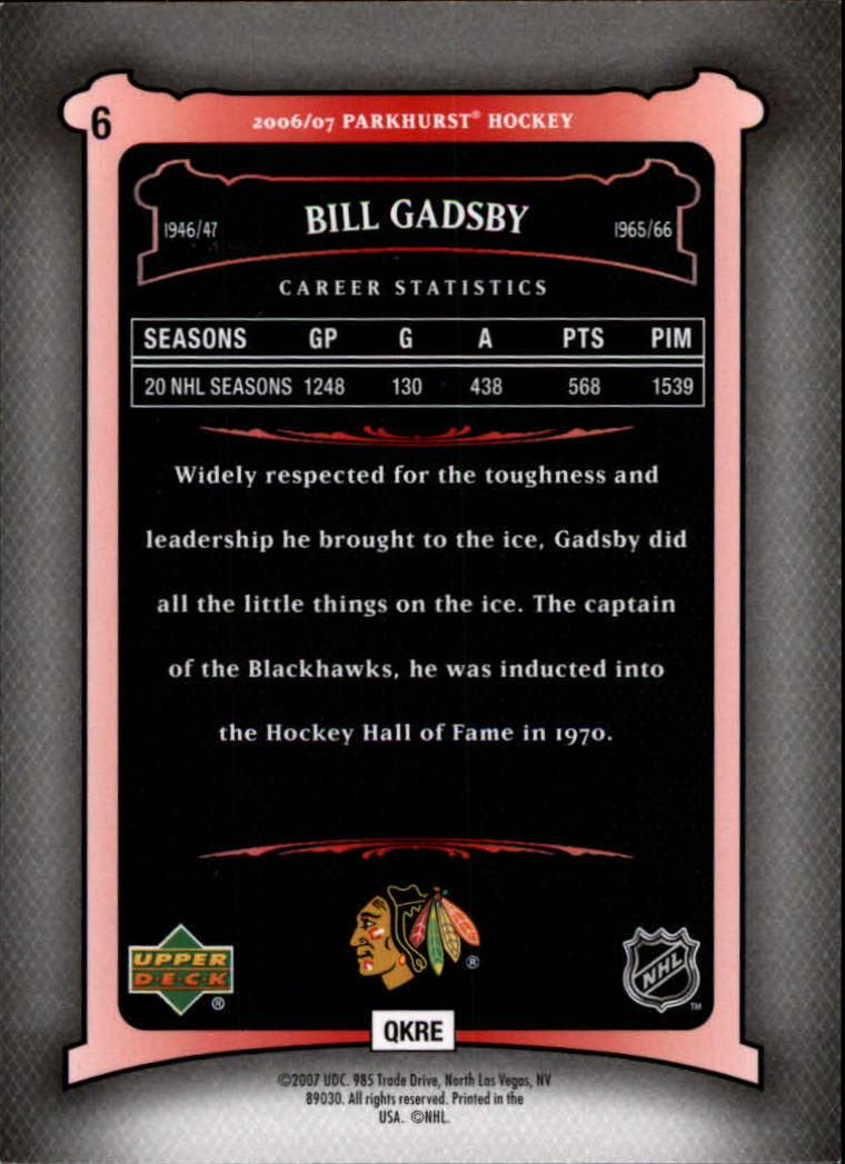 2006-07 Parkhurst #6 Bill Gadsby back image