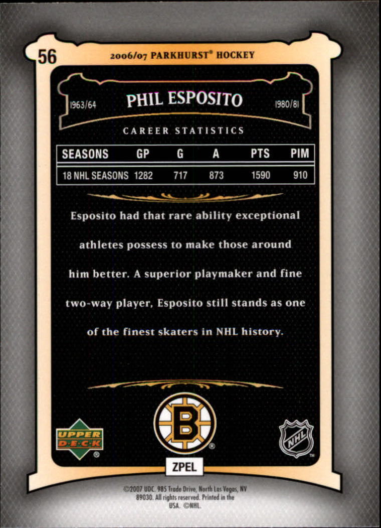 2006-07 Parkhurst #56 Phil Esposito back image
