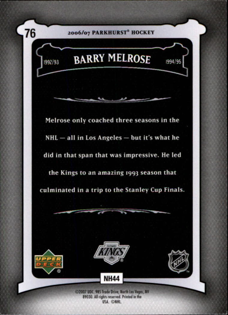 2006-07 Parkhurst #76 Barry Melrose back image