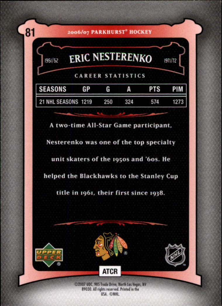 2006-07 Parkhurst #81 Eric Nesterenko back image