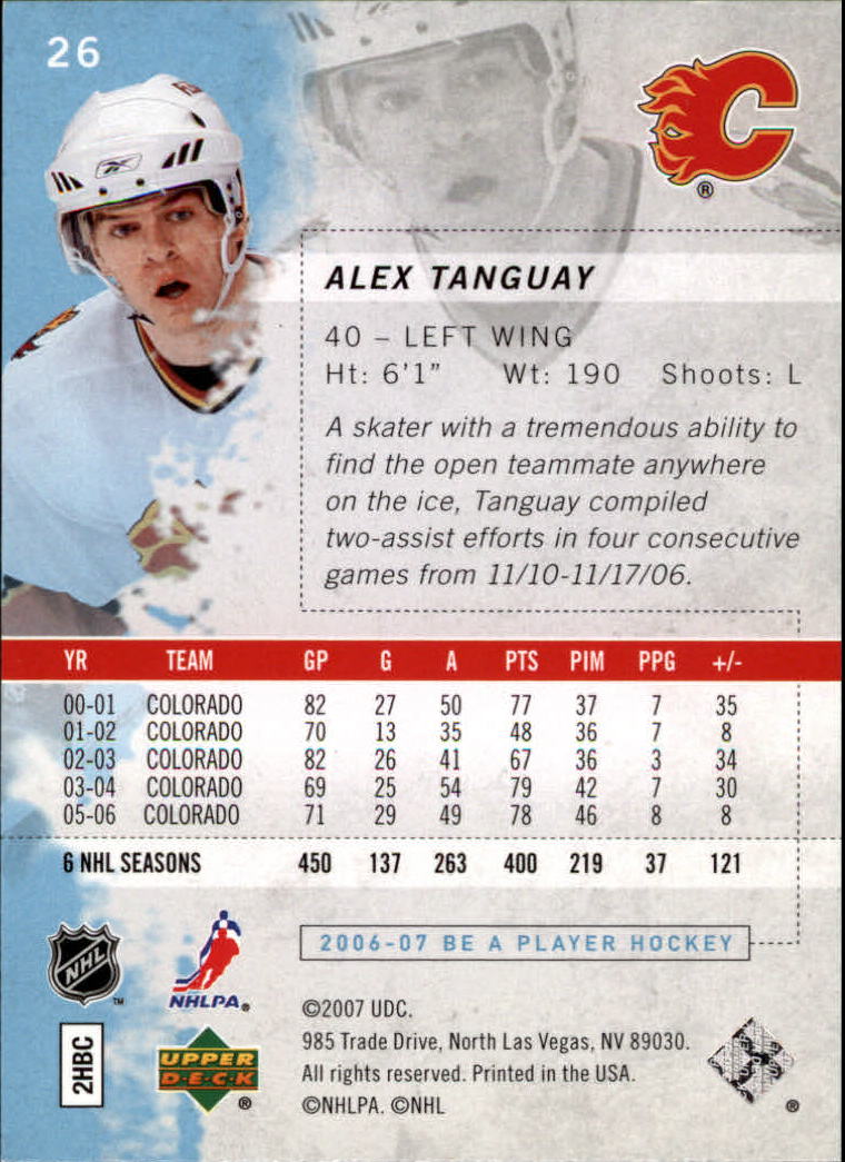 2006-07 Be A Player #26 Alex Tanguay back image