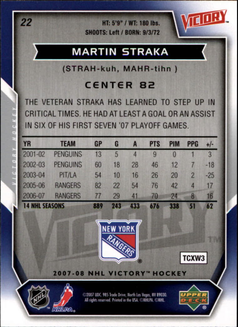 2007-08 Upper Deck Victory #22 Martin Straka back image