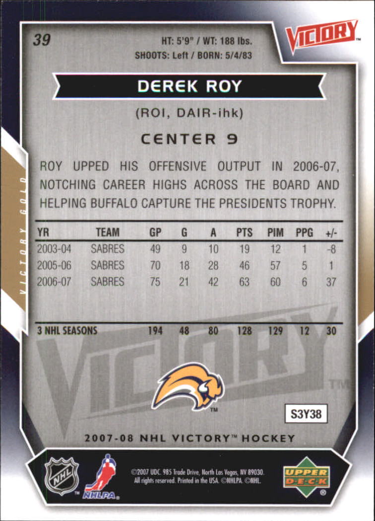 2007-08 Upper Deck Victory Gold #39 Derek Roy back image