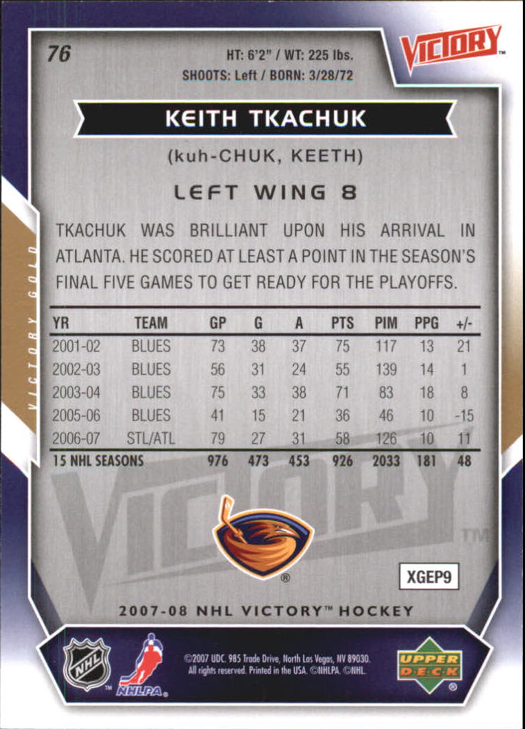 2007-08 Upper Deck Victory Gold #76 Keith Tkachuk back image
