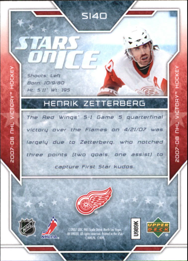 2007-08 Upper Deck Victory Stars on Ice #SI40 Henrik Zetterberg back image