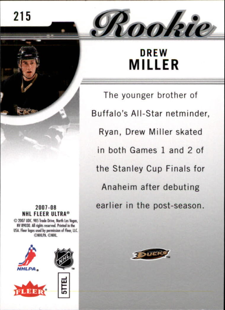 2007-08 Ultra #215 Drew Miller RC back image
