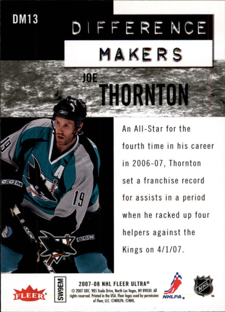 2007-08 Ultra Difference Makers #DM13 Joe Thornton back image