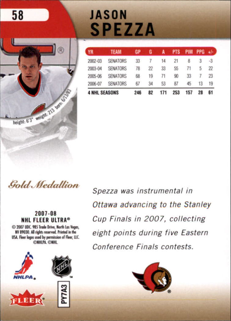 2007-08 Ultra Gold Medallion #58 Jason Spezza back image