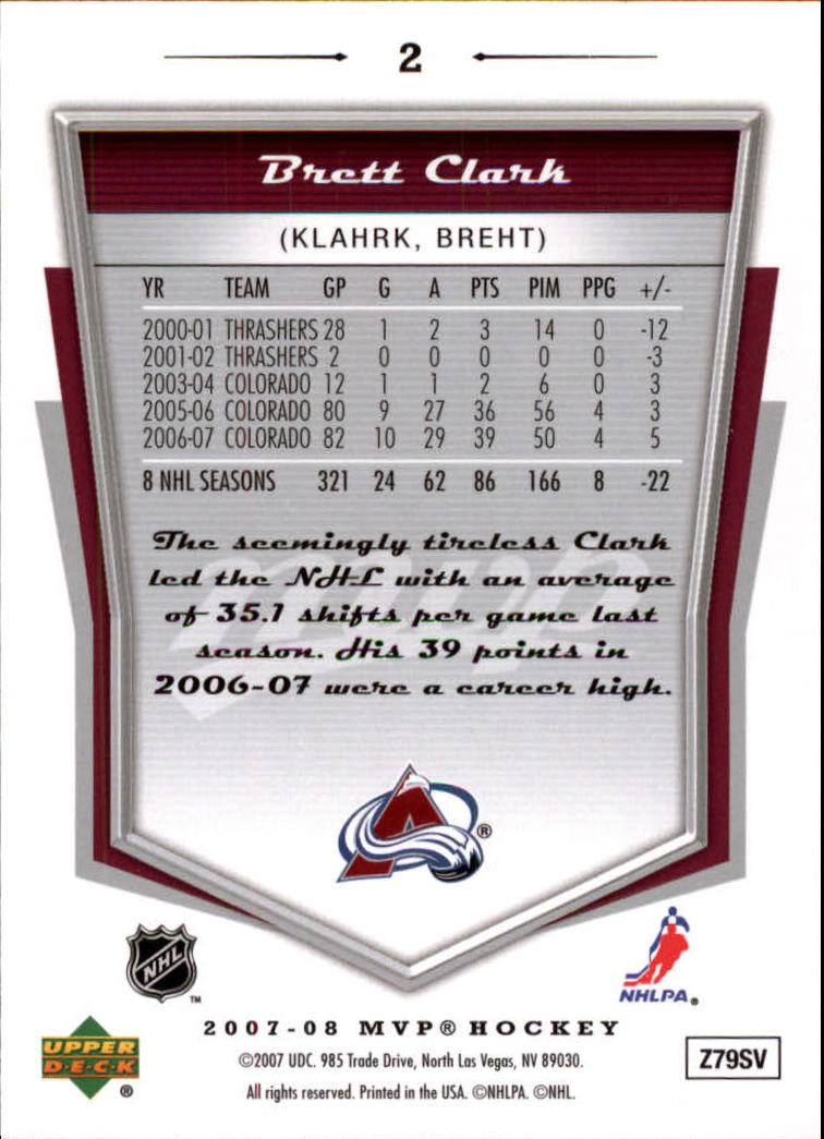 2007-08 Upper Deck MVP #2 Brett Clark back image
