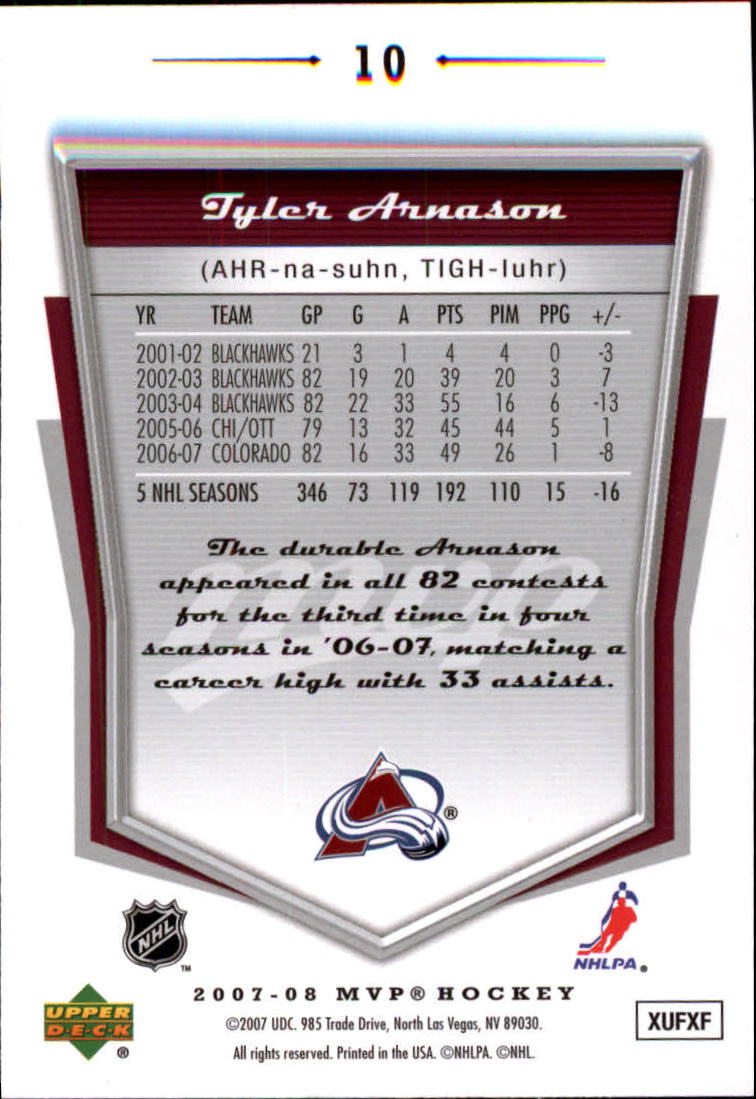 2007-08 Upper Deck MVP #10 Tyler Arnason back image