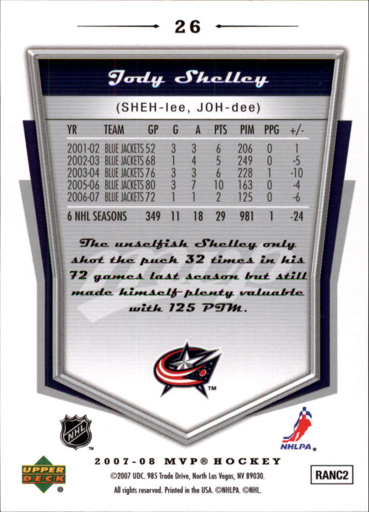 2007-08 Upper Deck MVP #26 Jody Shelley back image
