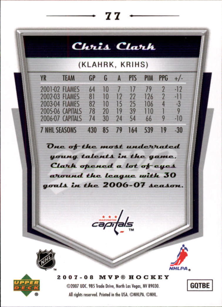 2007-08 Upper Deck MVP #77 Chris Clark back image