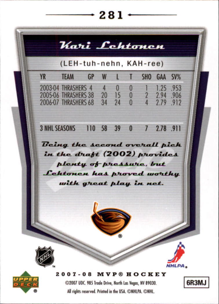 2007-08 Upper Deck MVP #281 Kari Lehtonen back image