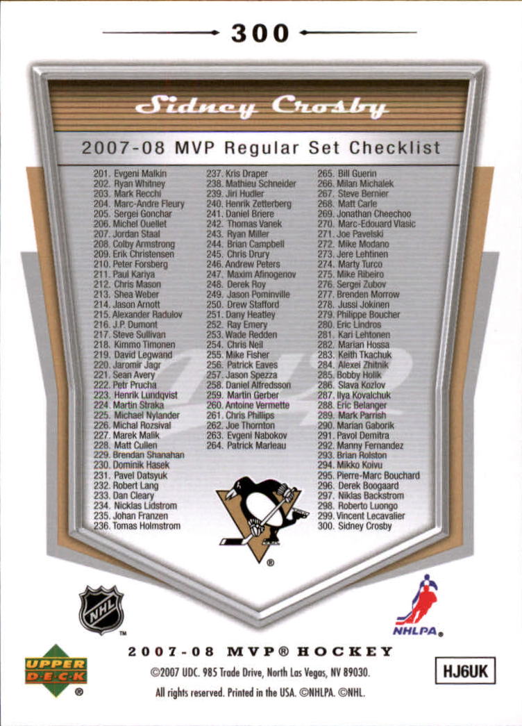 2007-08 Upper Deck MVP #300 Sidney Crosby CL back image