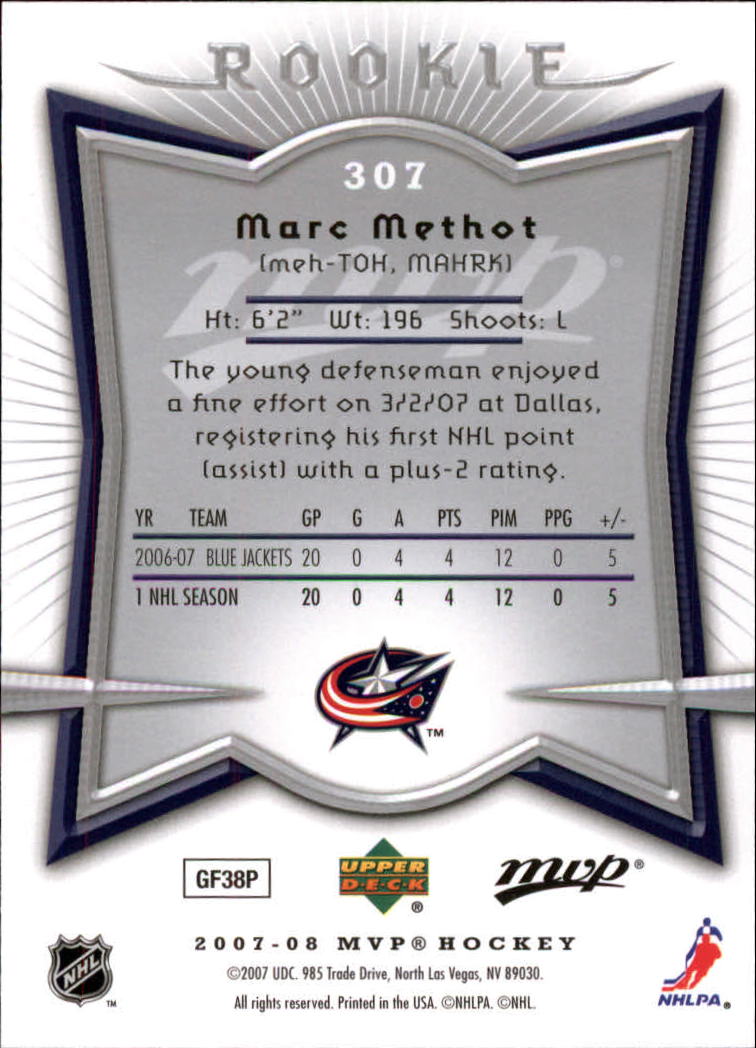 2007-08 Upper Deck MVP #307 Marc Methot RC back image